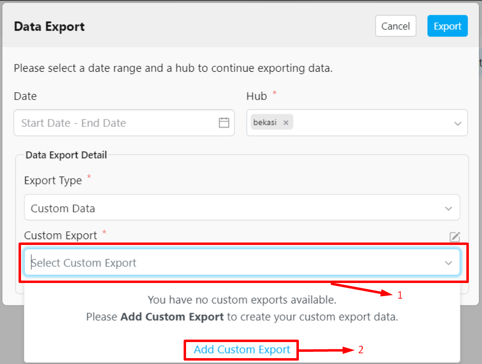 Custom Export Form Display