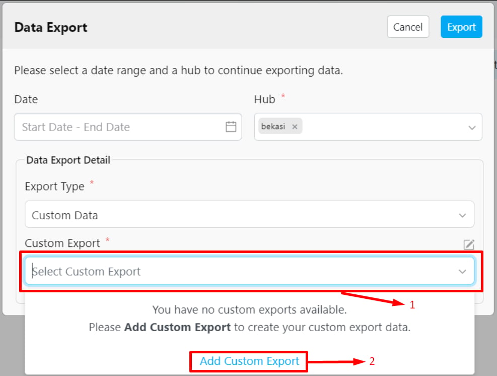 Custom Export Form Display