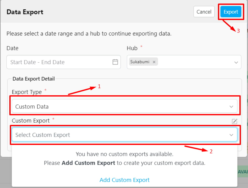 Custom Export Form Display