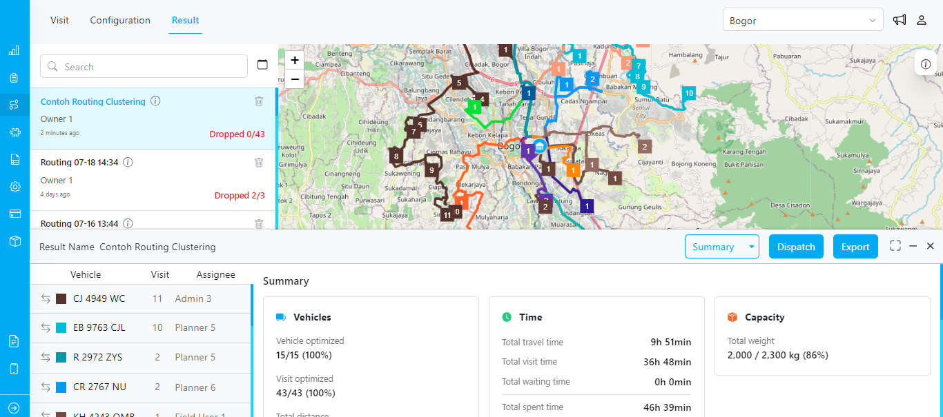 Routing Result in the platform