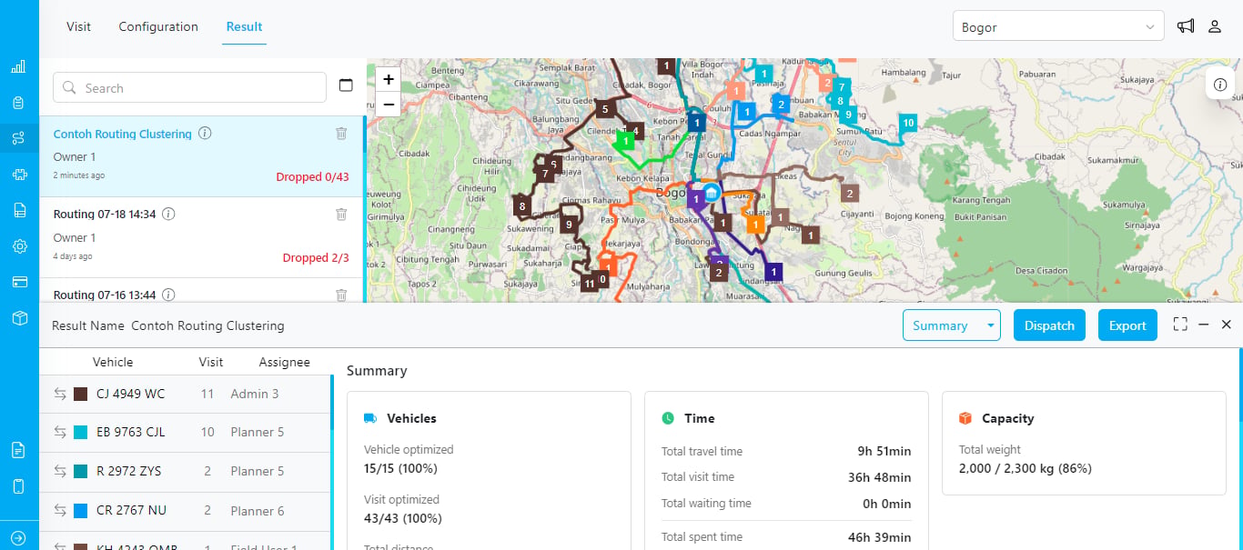 Routing Result in the platform