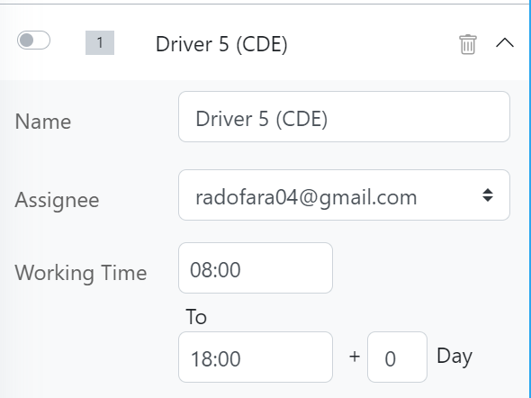 Working time configuration