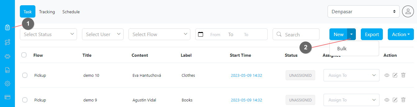New Bulk button