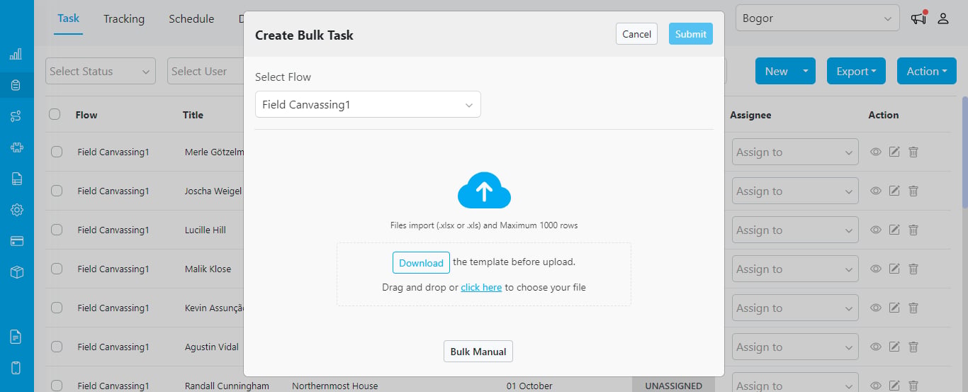 Uploading several tasks in a go using Excel upload