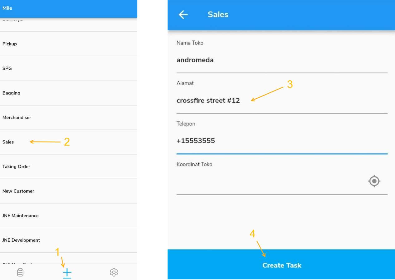 Creating tasks on the go from field application
