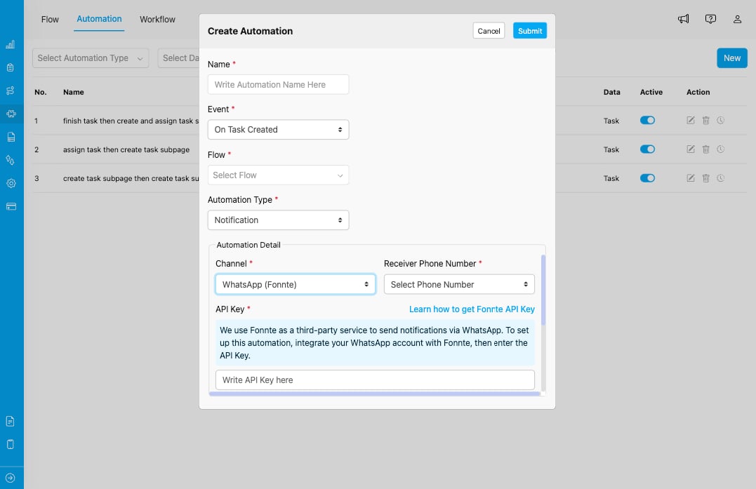Notification automation configuration