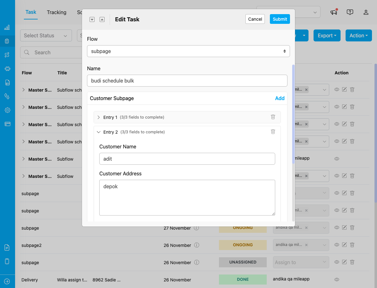 Multiple Subpage Entries