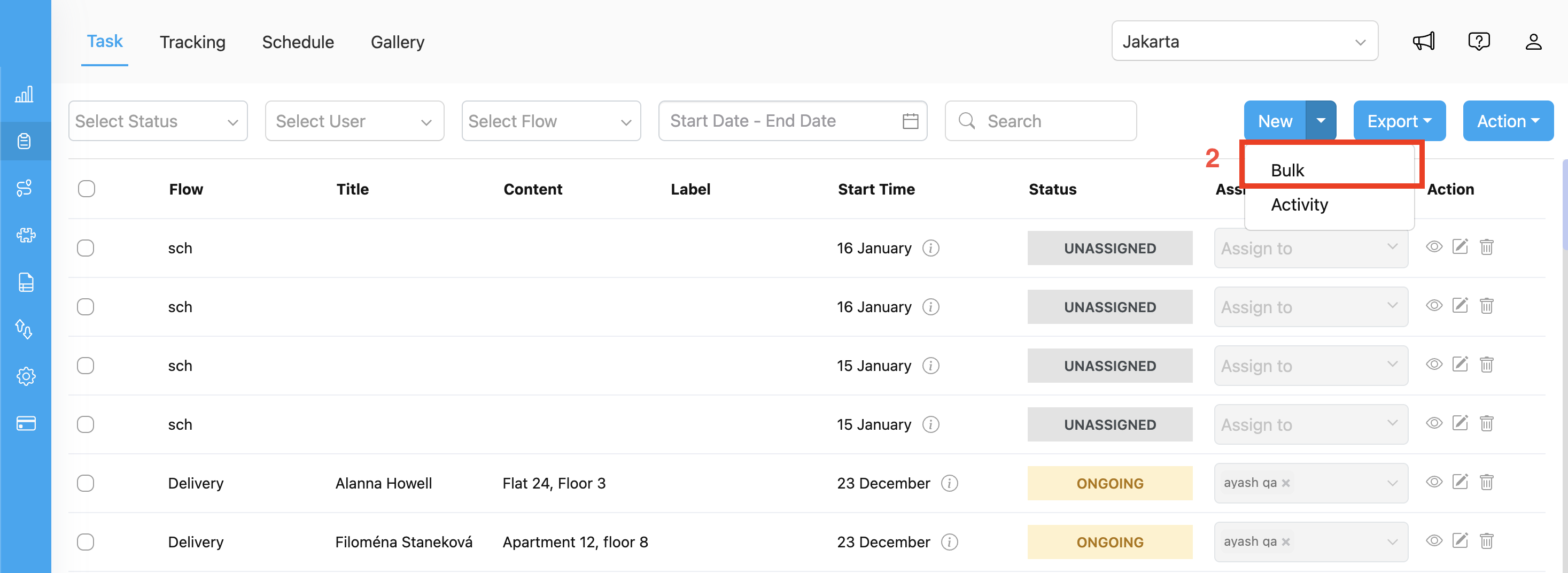 Select a task flow for bulk import