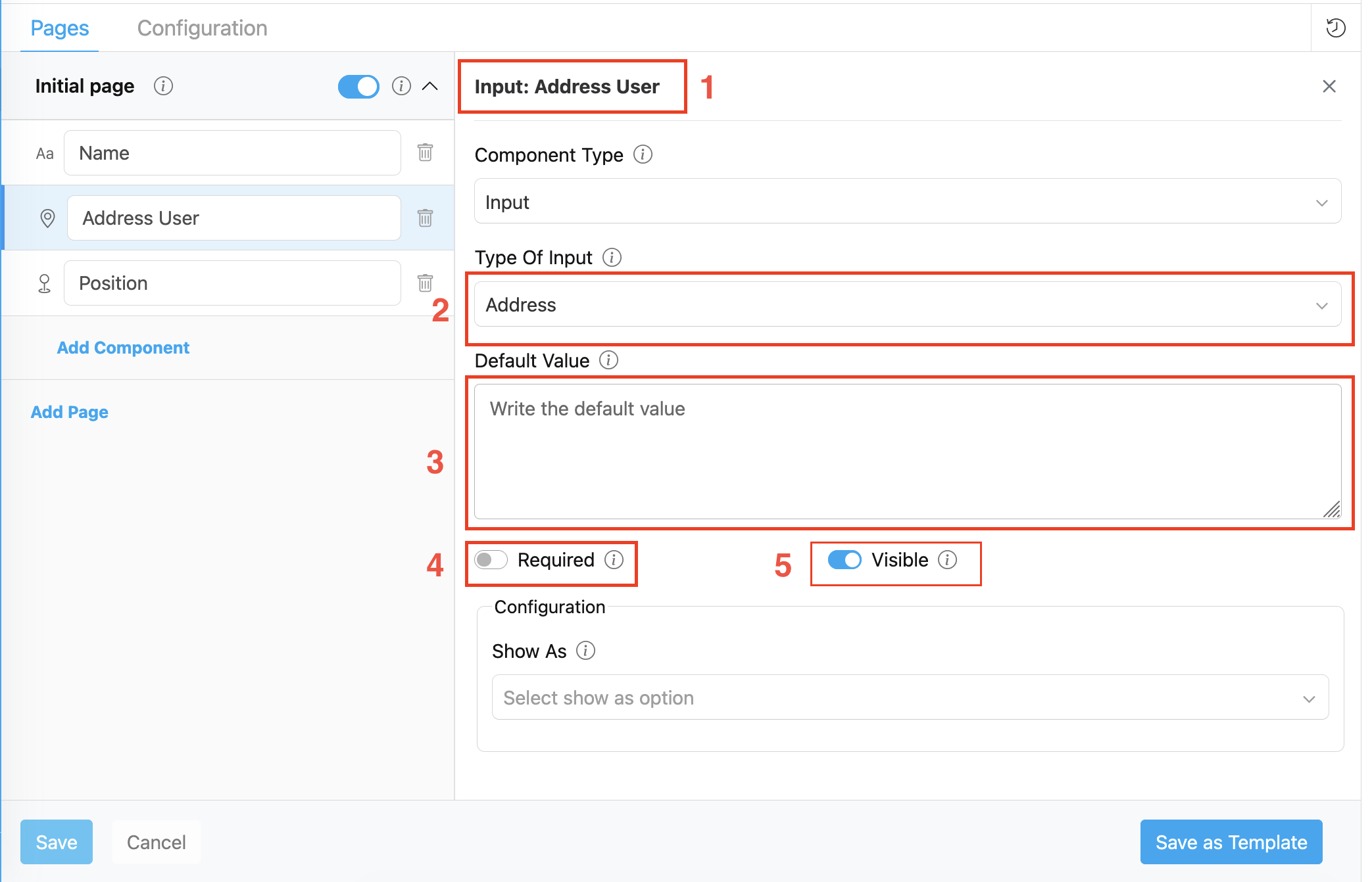Address component configuration