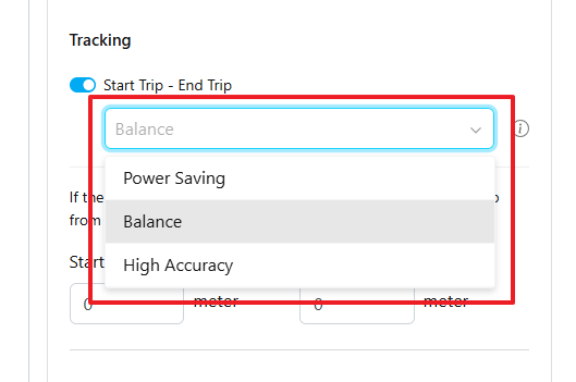 Tracking mode options