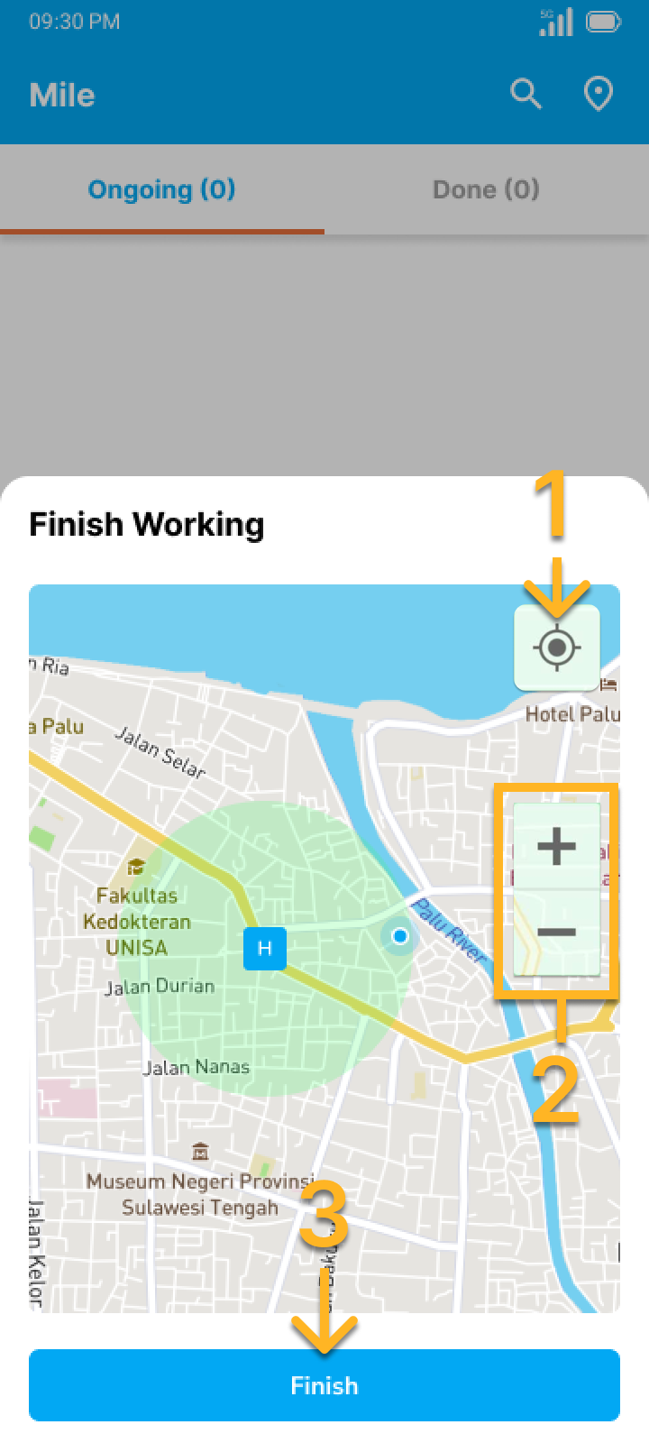 Finish page on the field mobile app