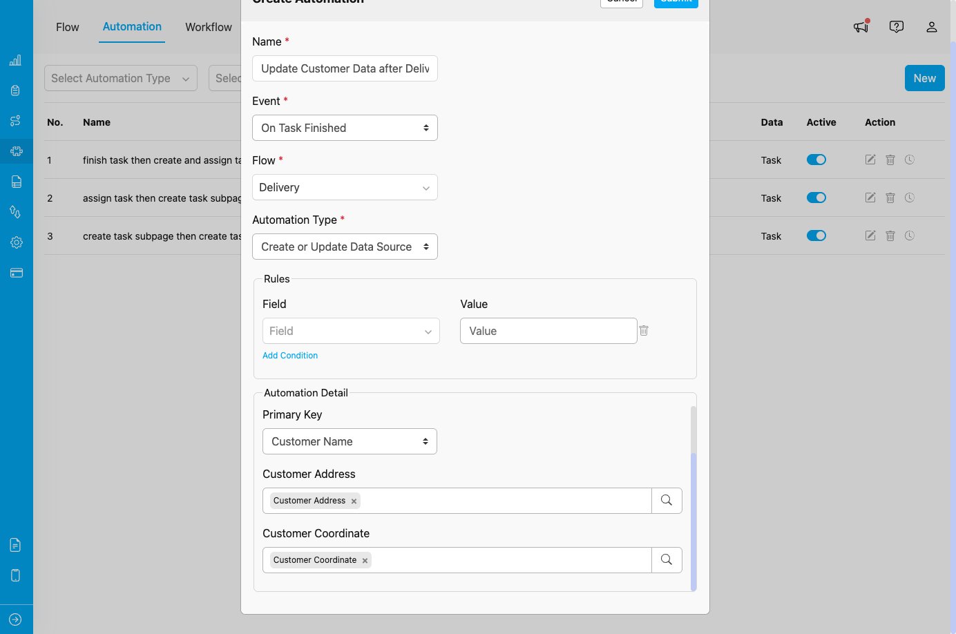 Create or Update Data Source automation configuration