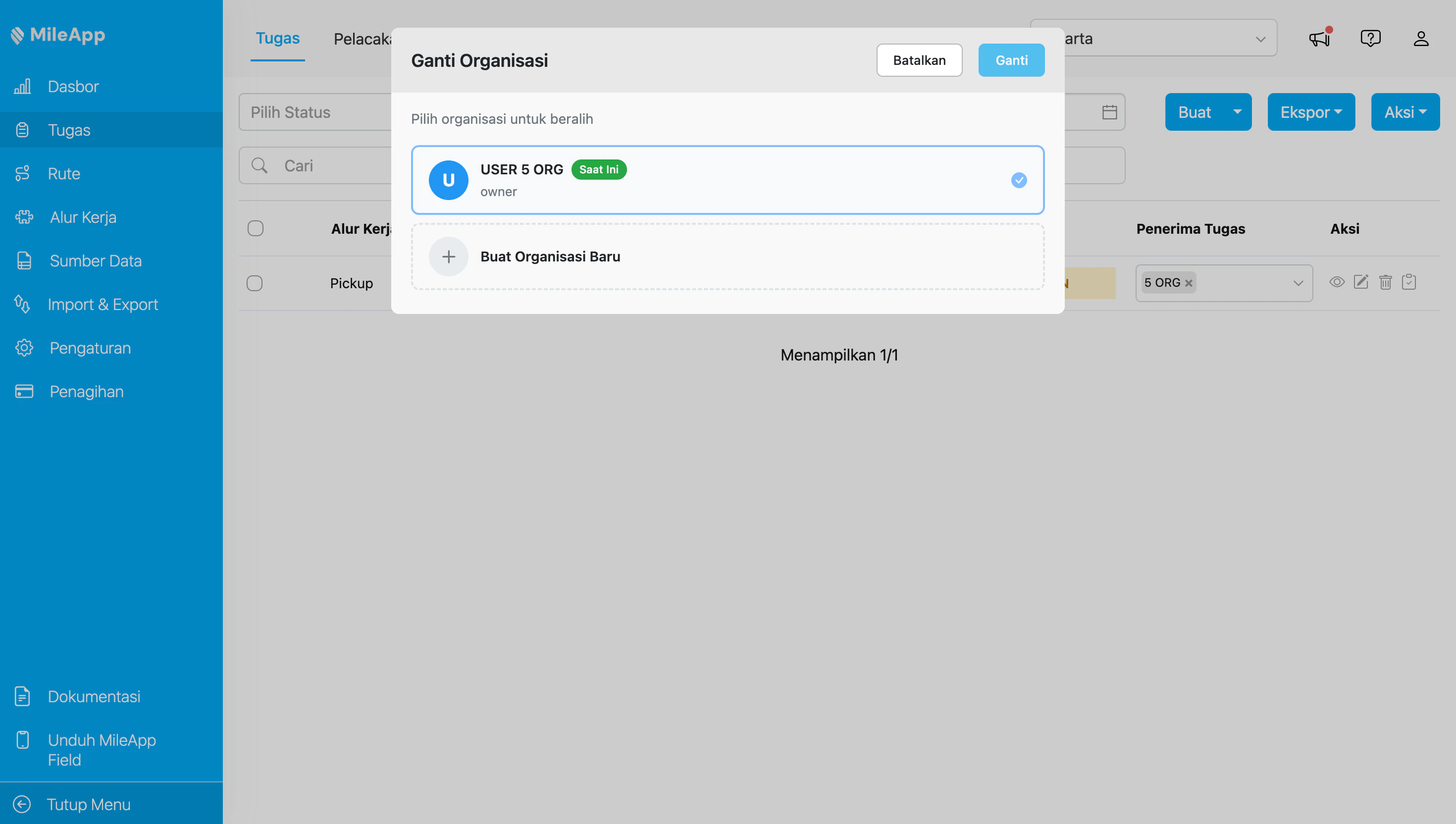 Switch Organization Modal