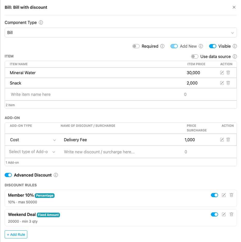 Advanced Discount toggle enabled