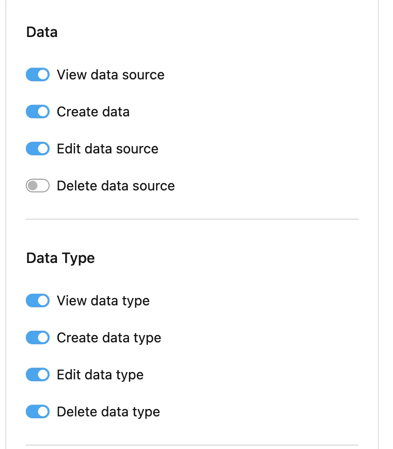 Admin Vendor role - Data and Data Type permissions