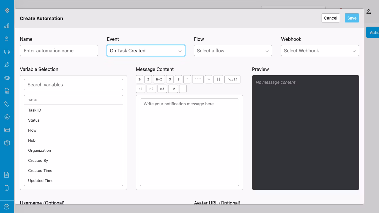 Create automation modal