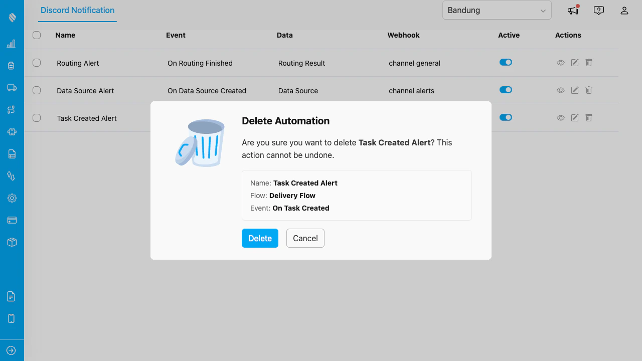 Delete confirmation dialog