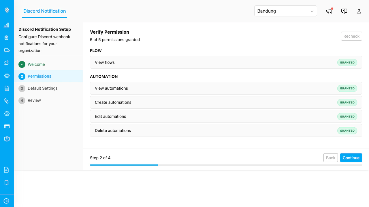Setup wizard permissions step