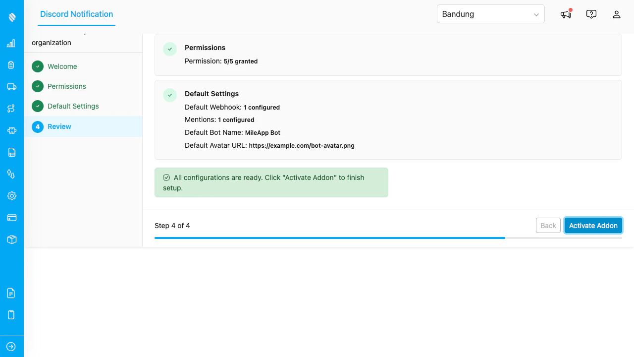 Setup wizard review step