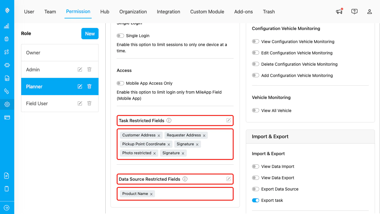 Field Accessibility permission tags in role settings