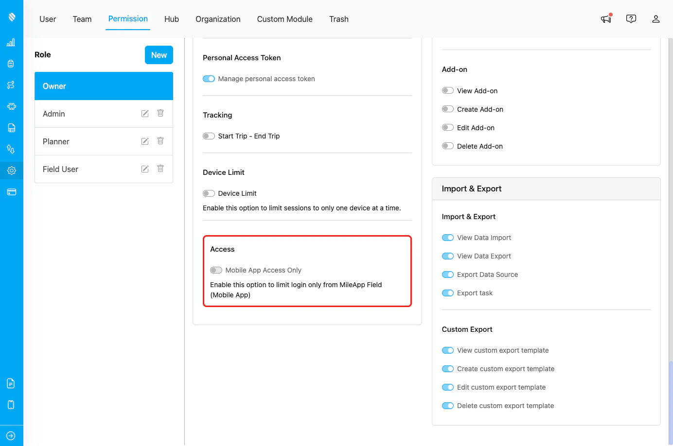 Mobile App Access Only Setting