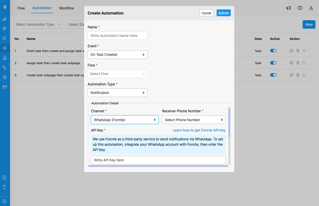 Notification automation configuration
