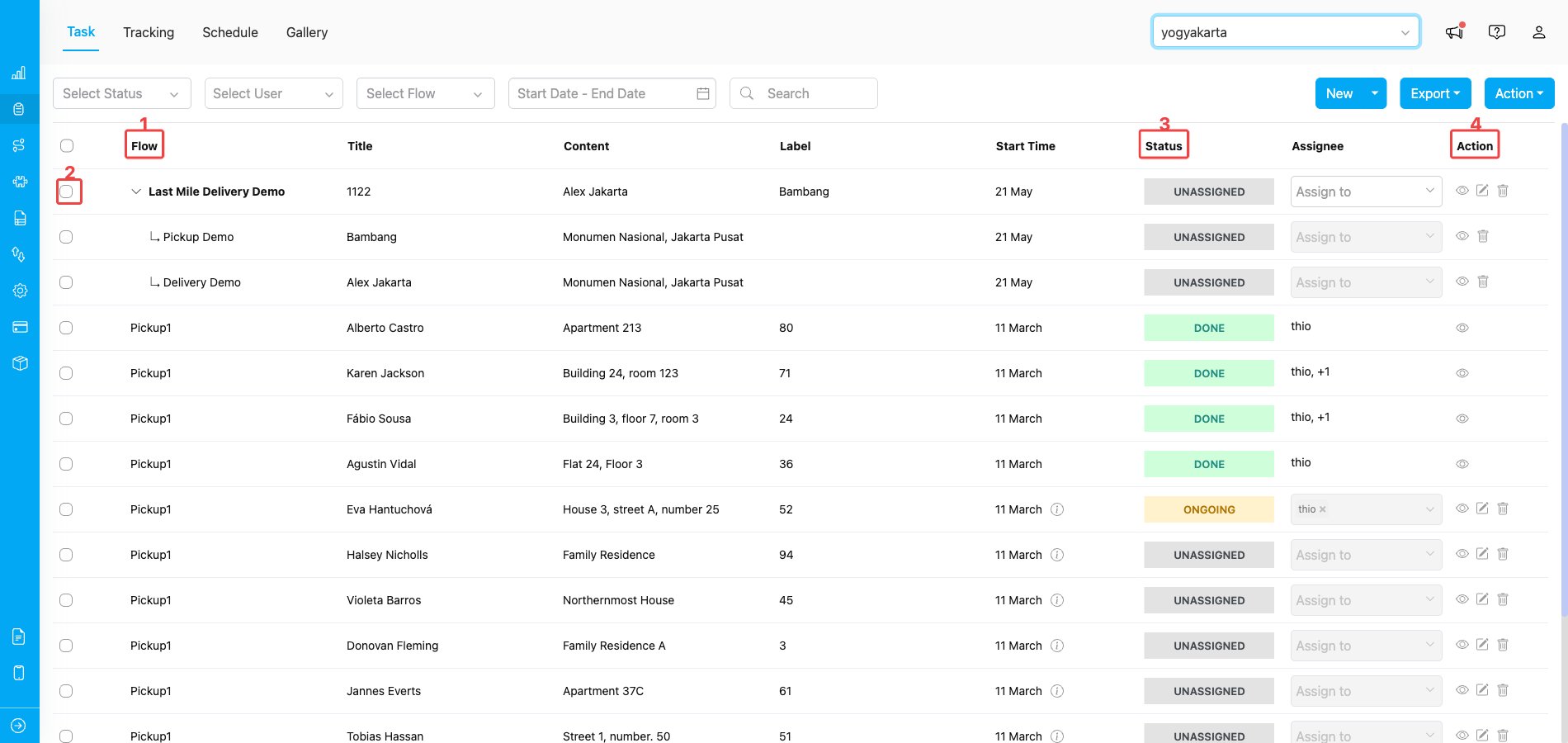 Task list main task and subtasks