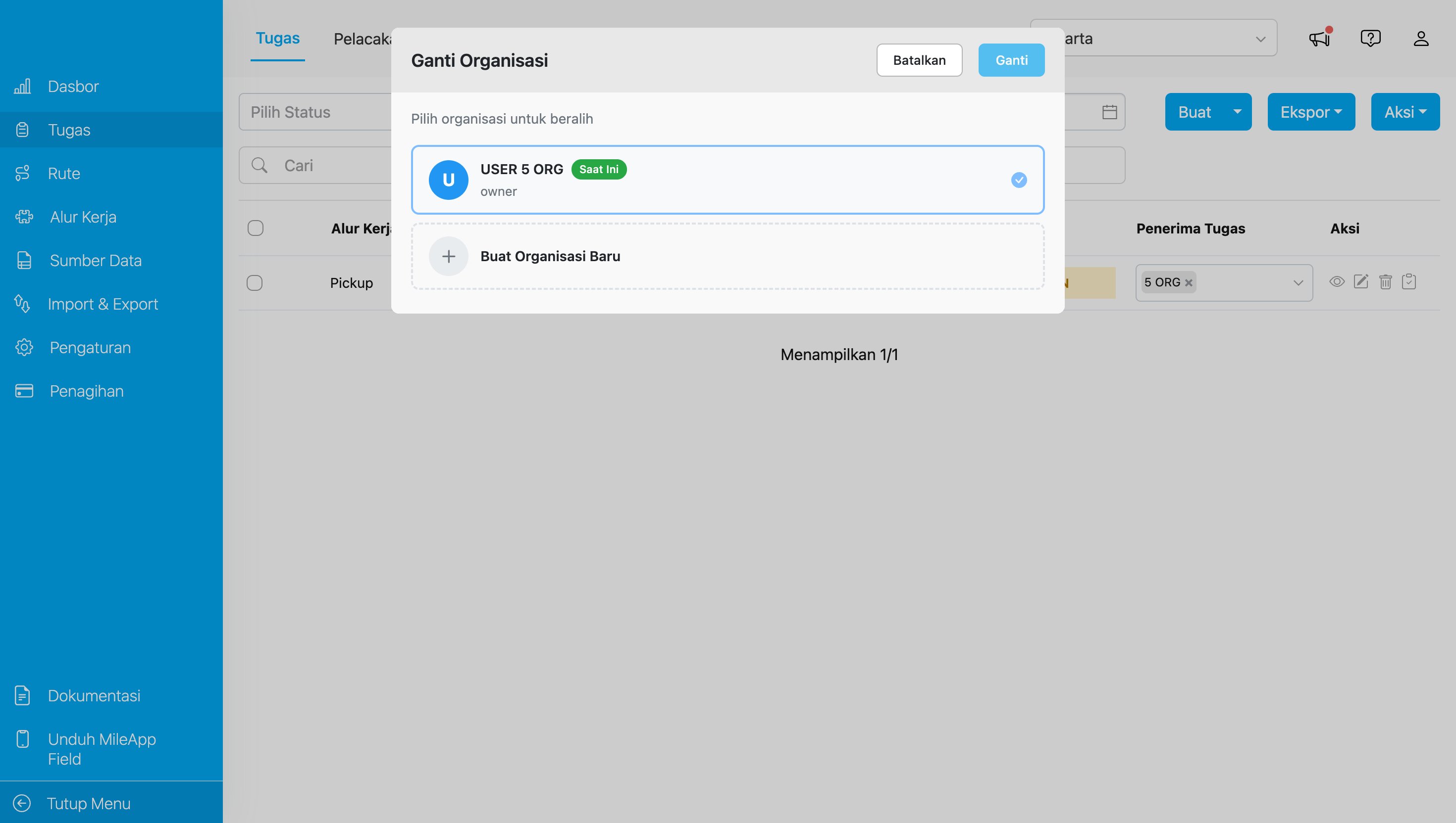Switch Organization Modal
