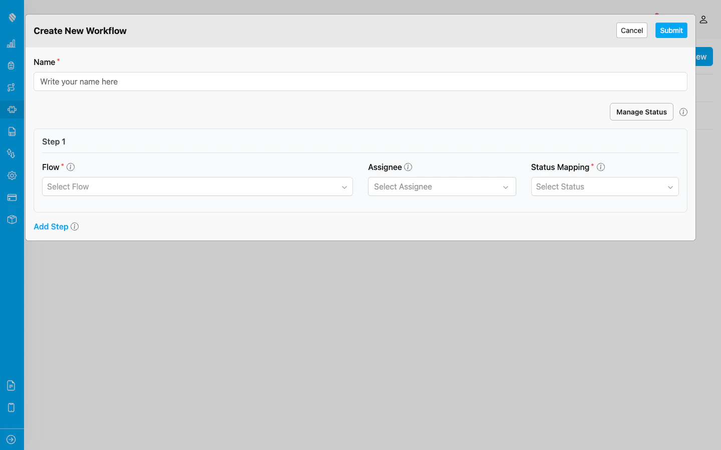 Create Workflow modal