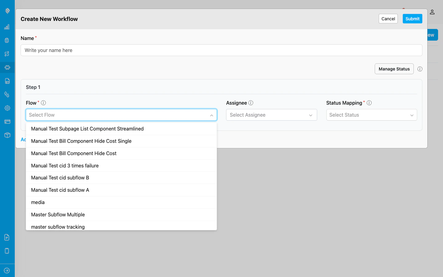 Flow dropdown