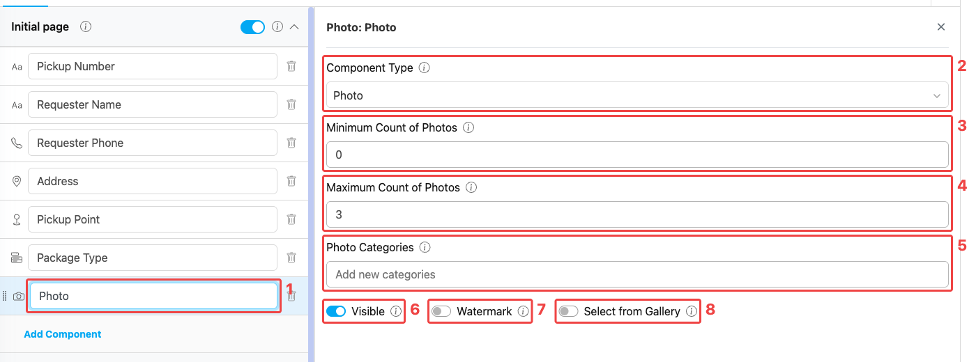 Photo component configuration