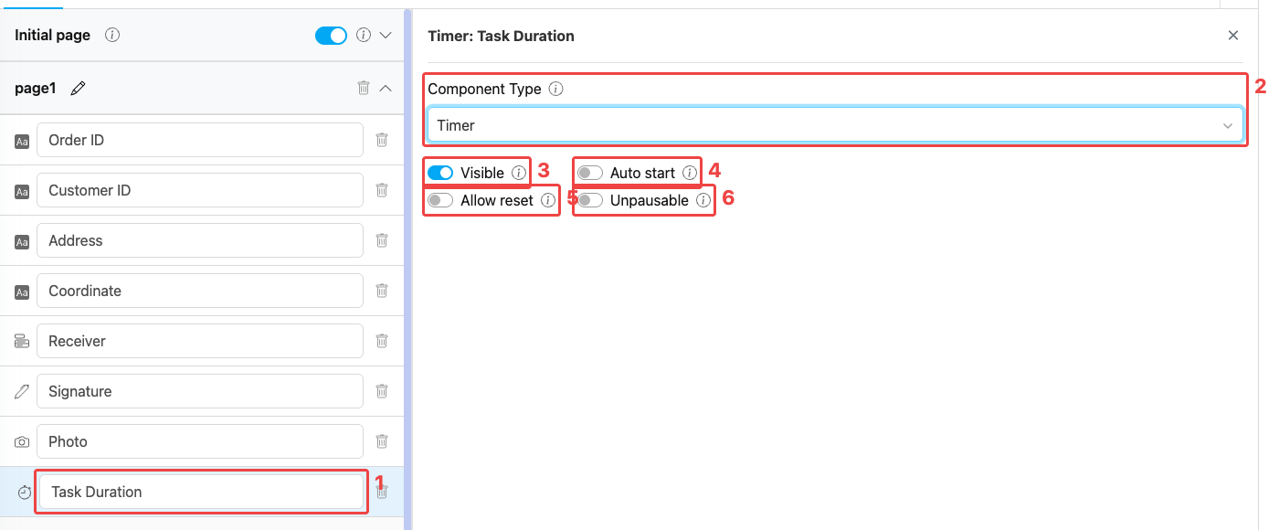 Timer component configuration