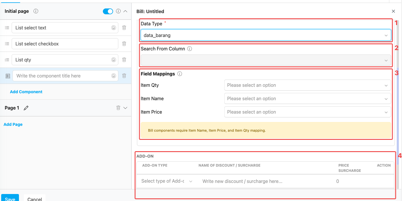 Bill component data source binding