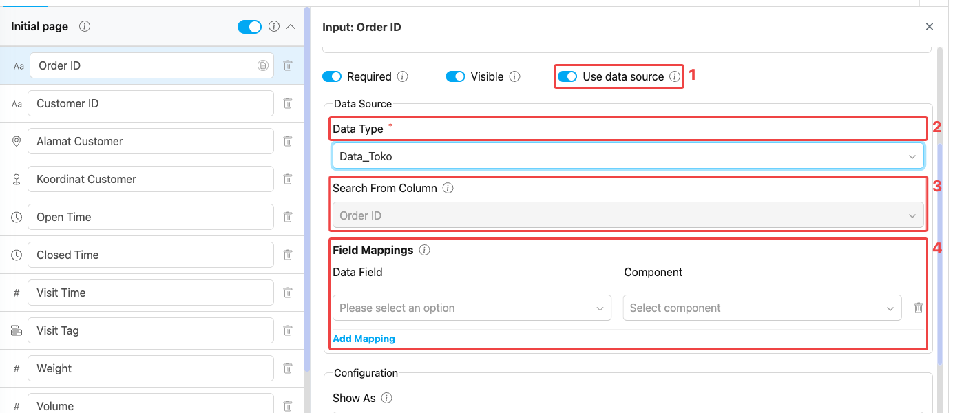 Input component data source binding