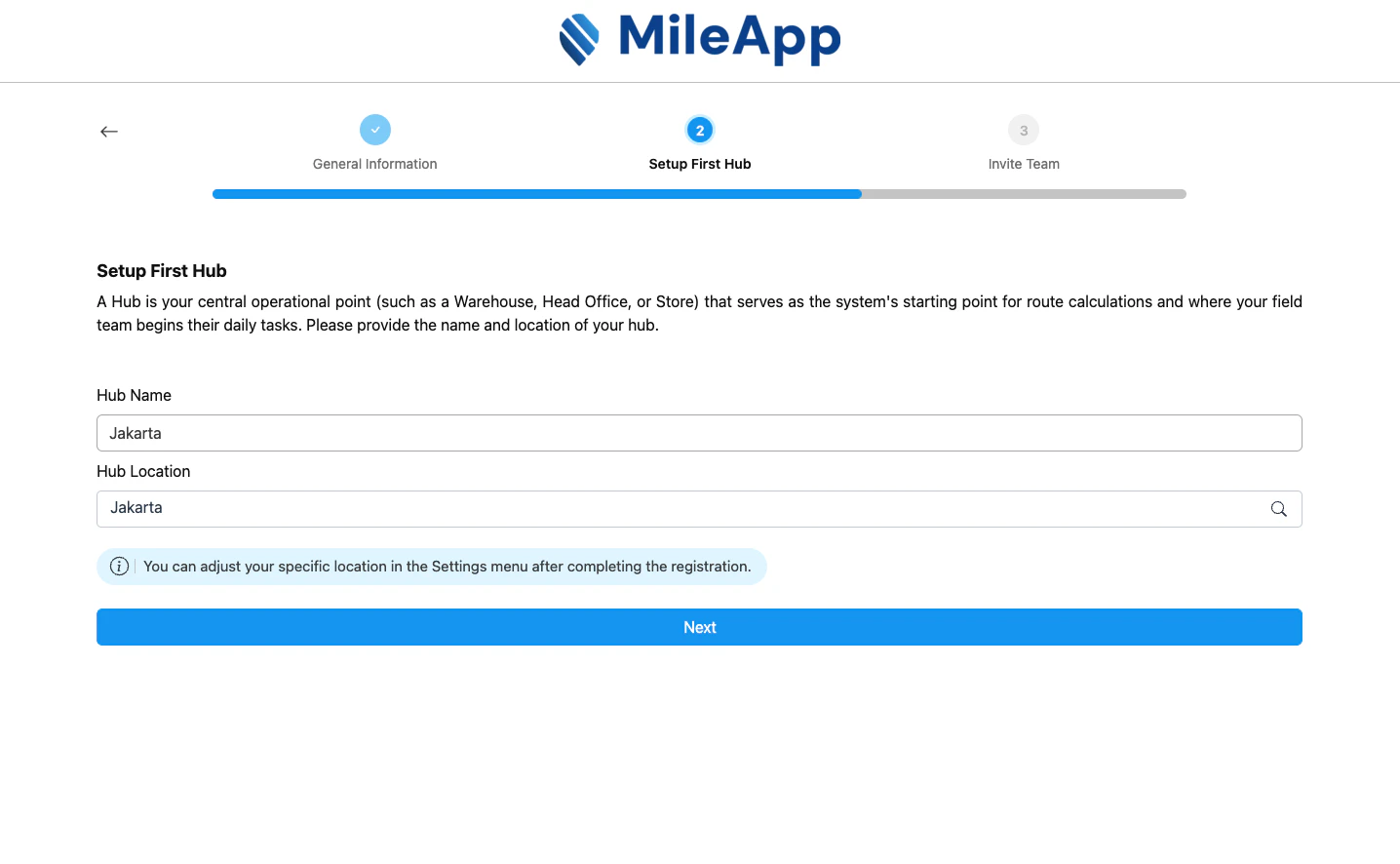 Hub setup verification step