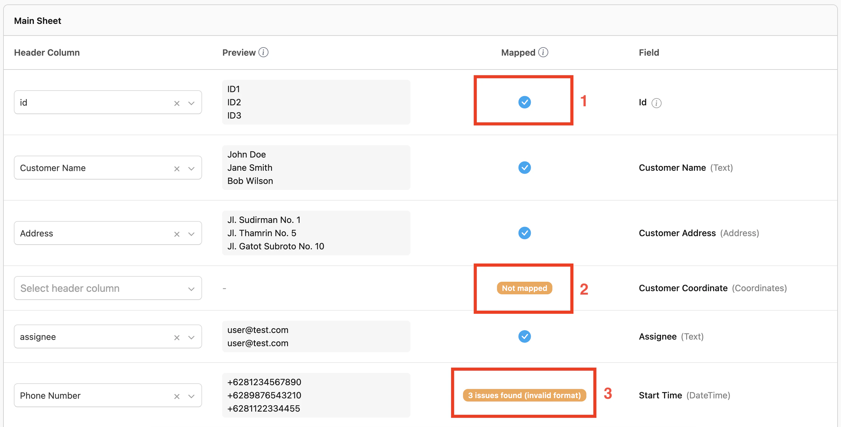 Bill component with sheet mapping and sub-fields