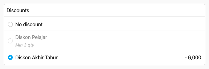 Selecting a discount on a task