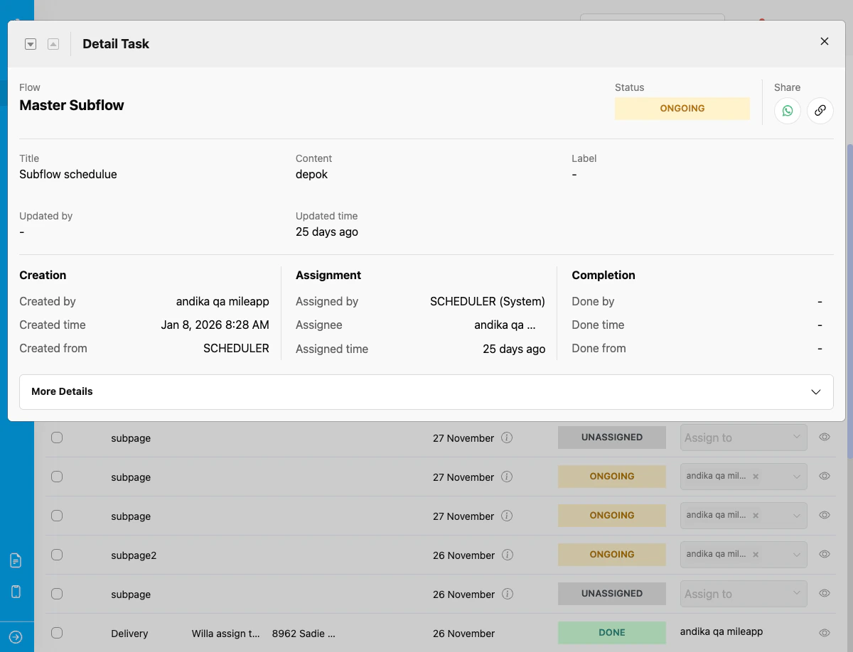 Task Detail Share Button