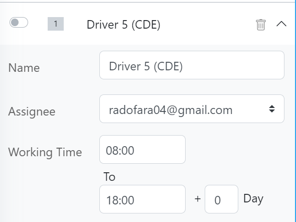 Working time configuration