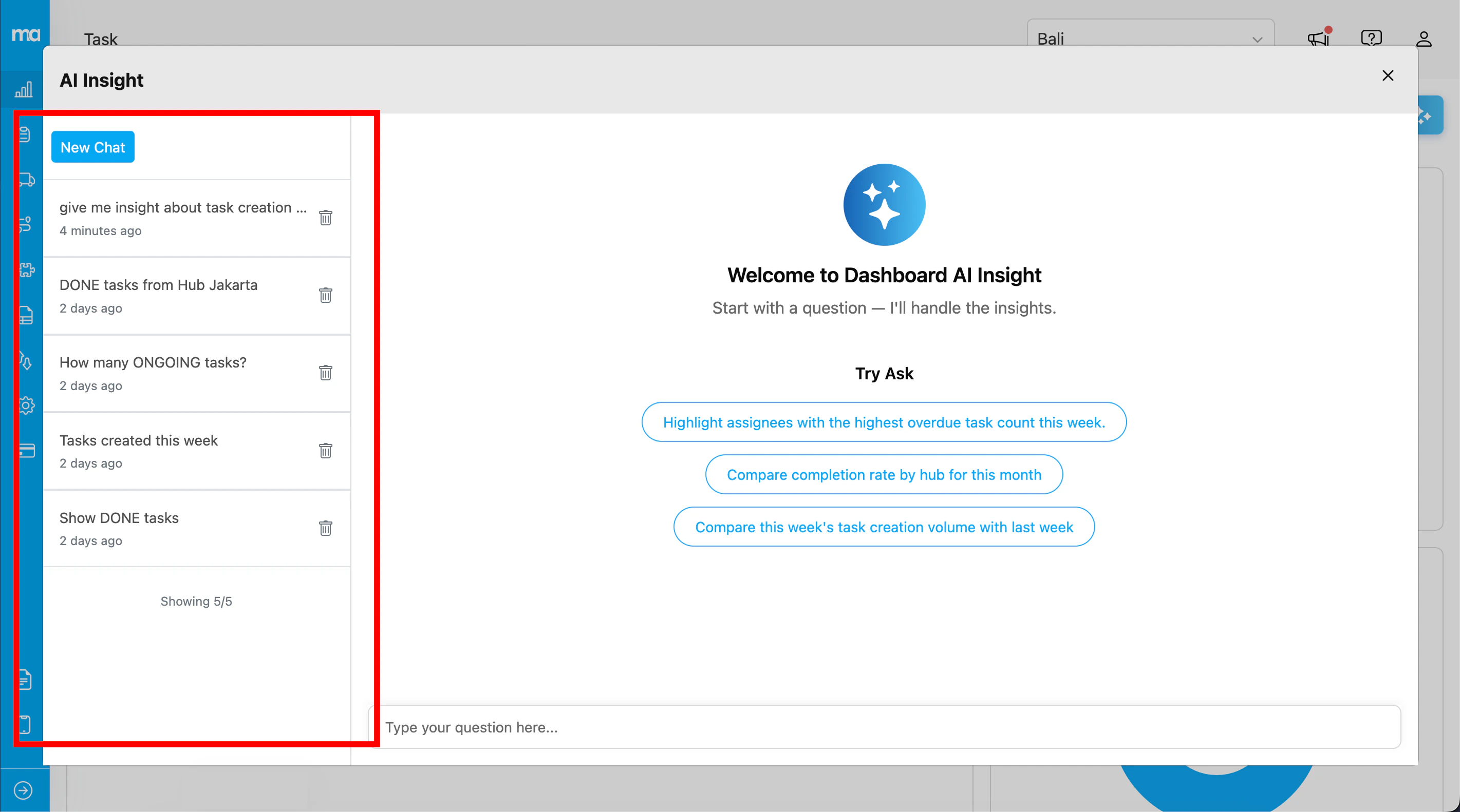 Conversation history sidebar