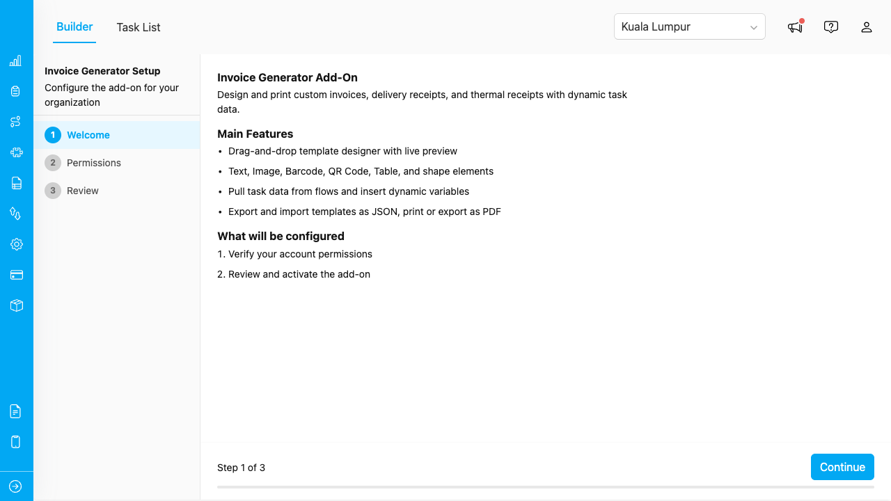 Setup wizard welcome screen