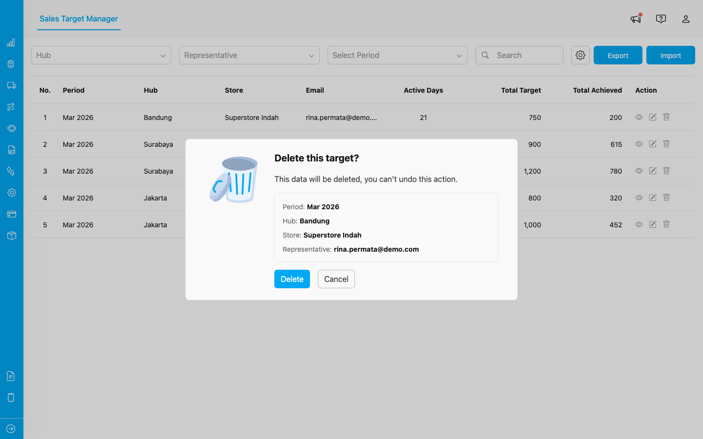 Delete confirmation dialog