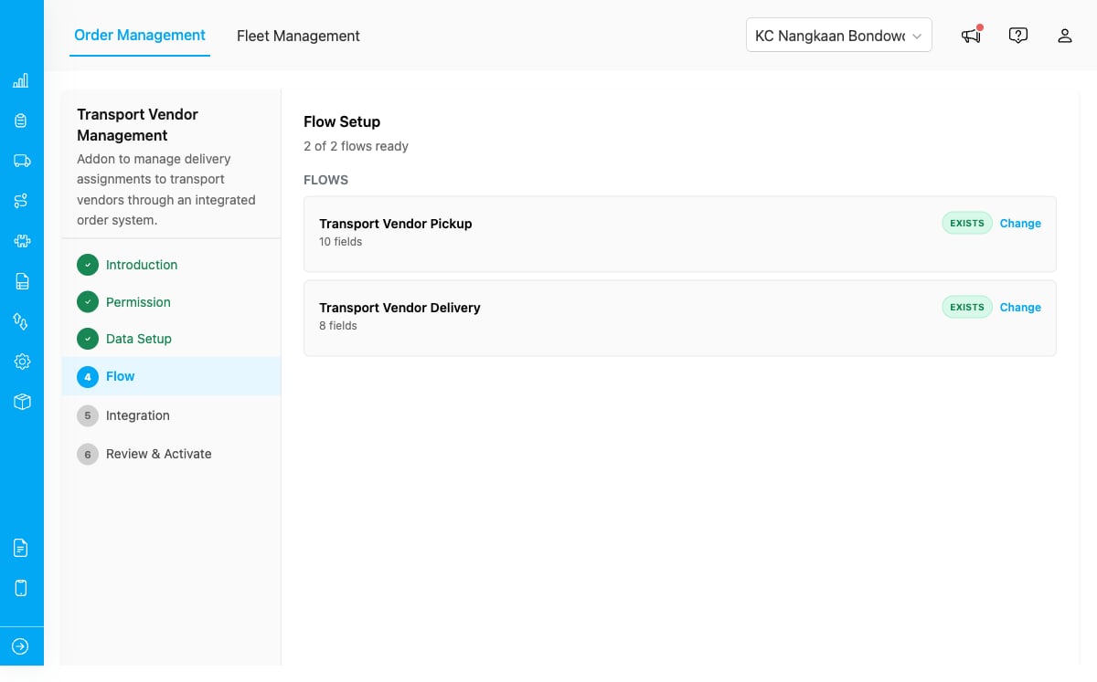 Flow setup step