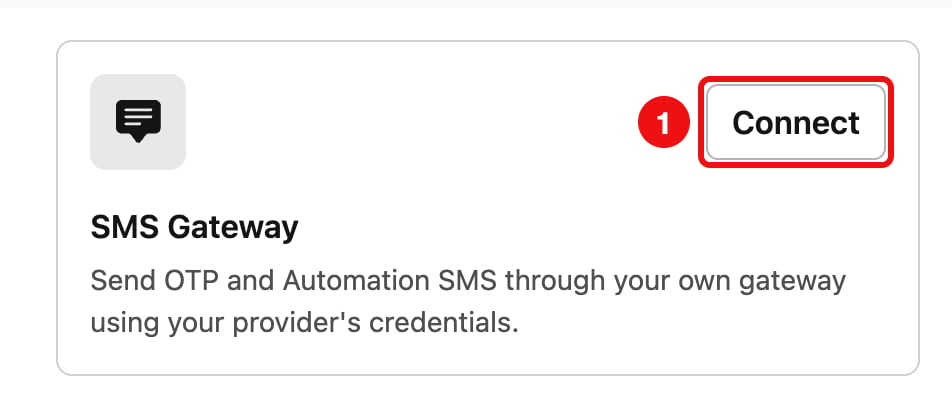 SMS Gateway card in the disconnected state with the Connect button