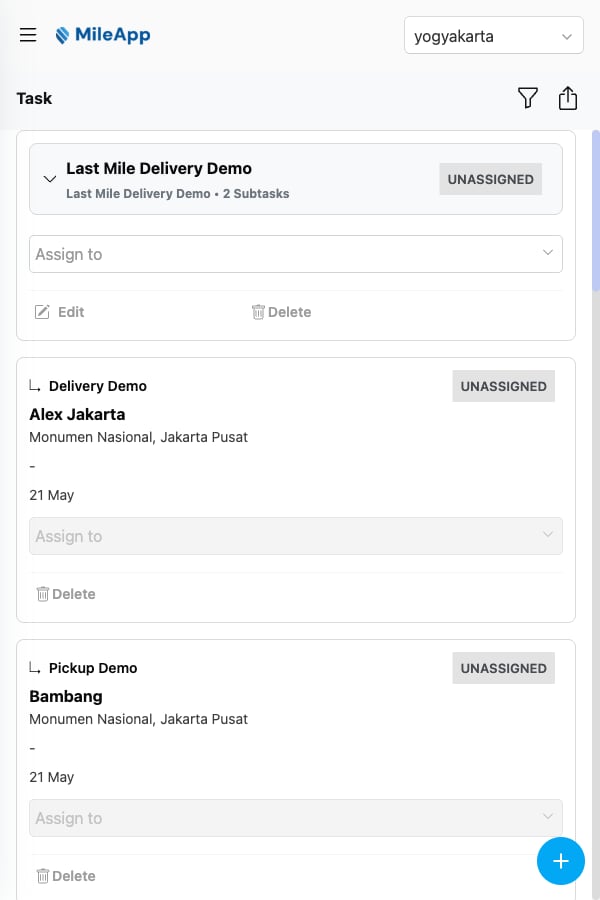 Task list mobile view