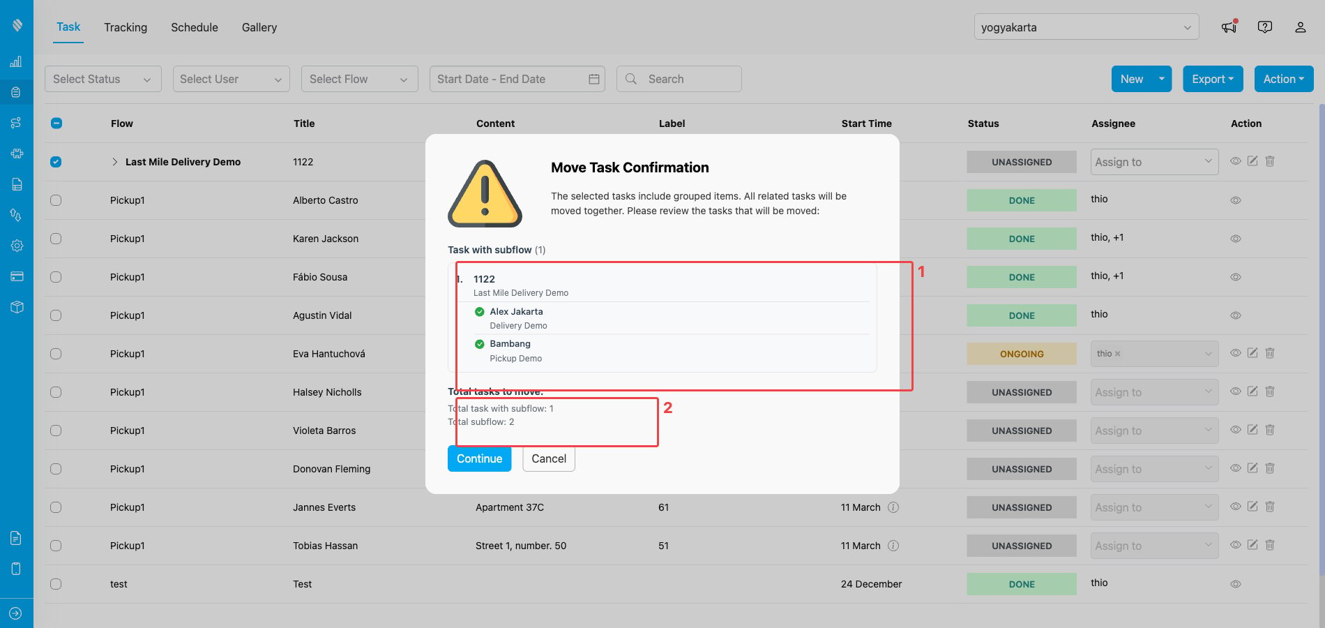 Move task dialog