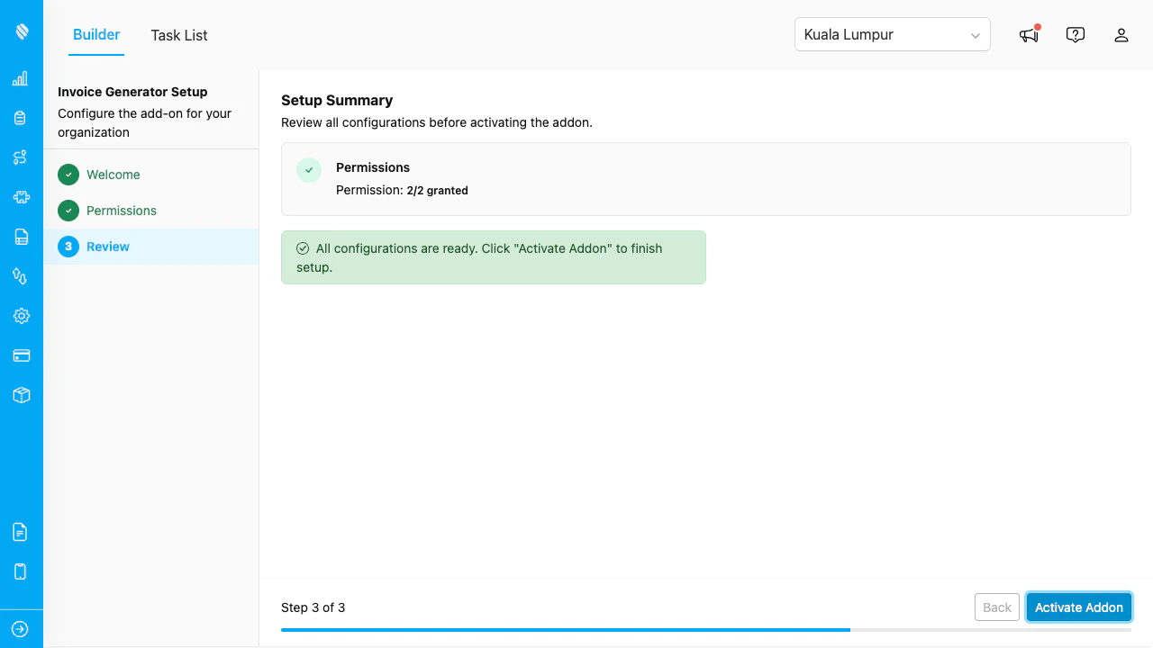 Review and activate step