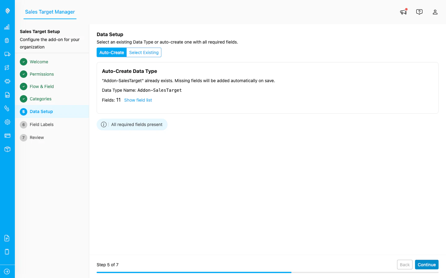 Data source configuration step
