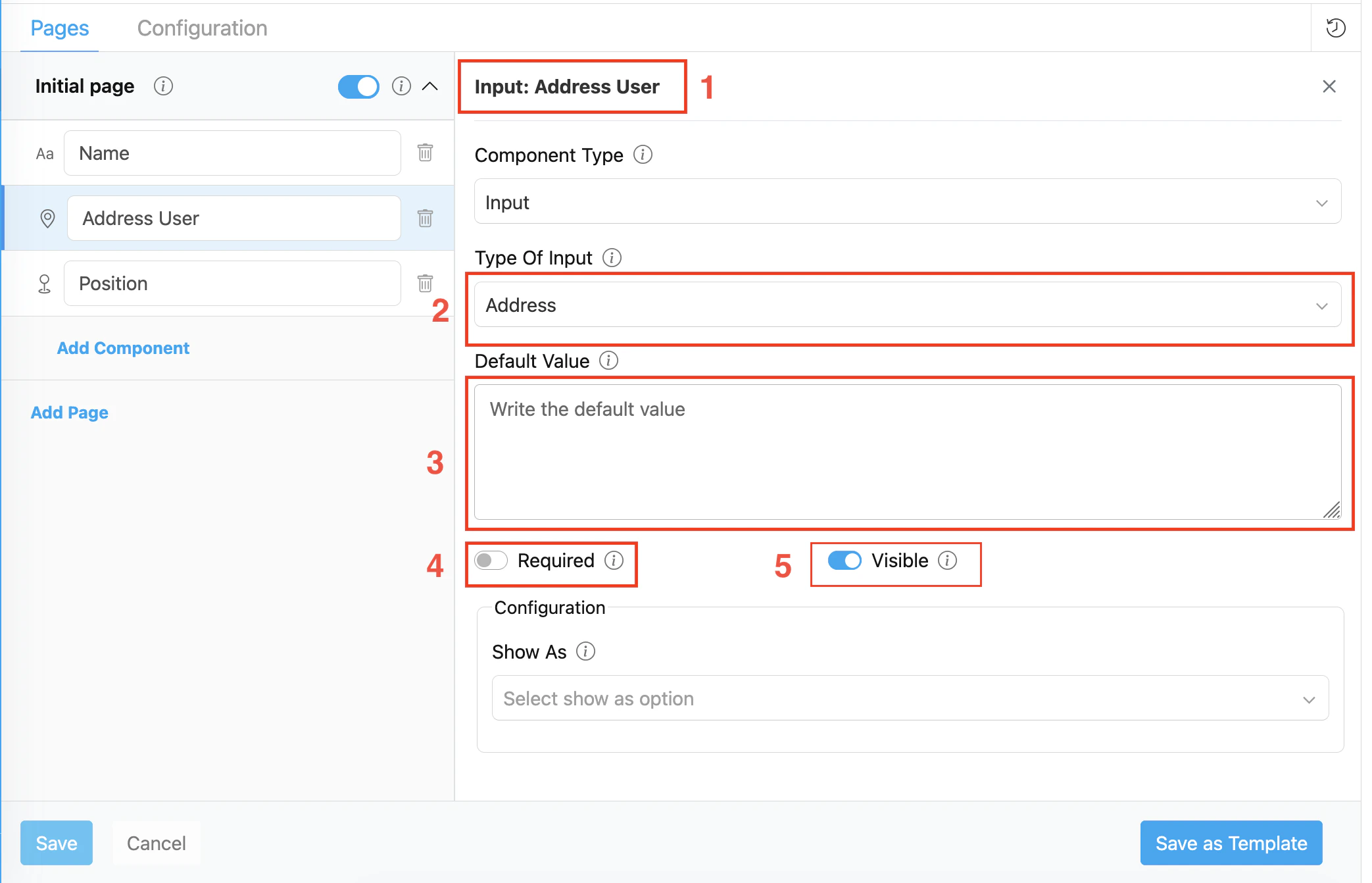 Address component configuration