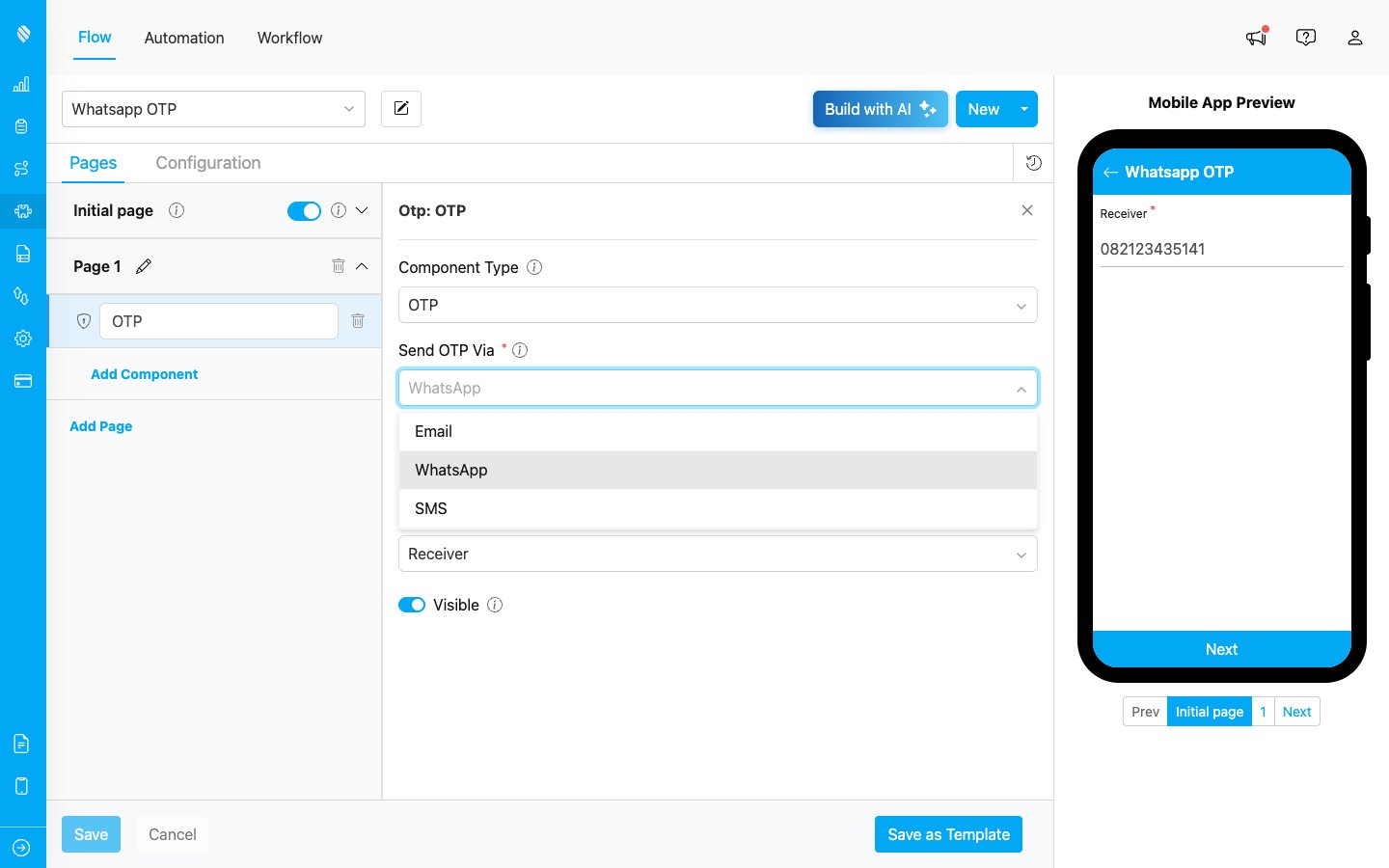 Send OTP Via set to WhatsApp
